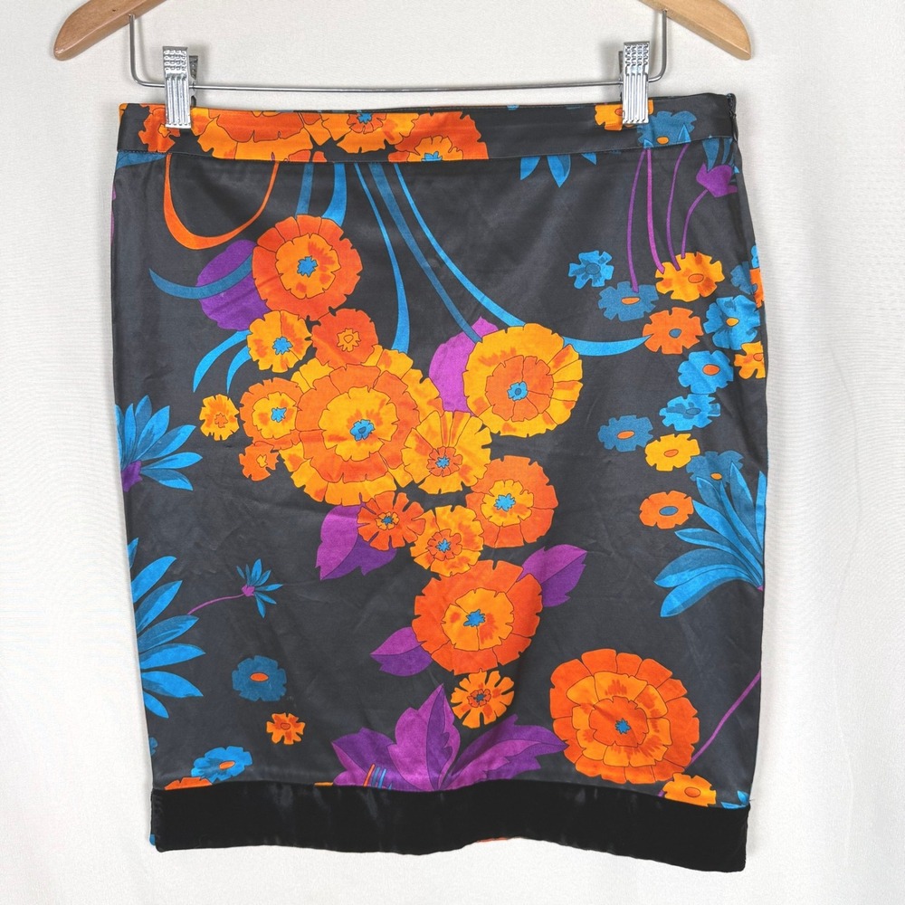D&G Dolce & Gabbana Vintage Y2K Floral Pencil Skirt Velvet Hem Sz 28 / 42